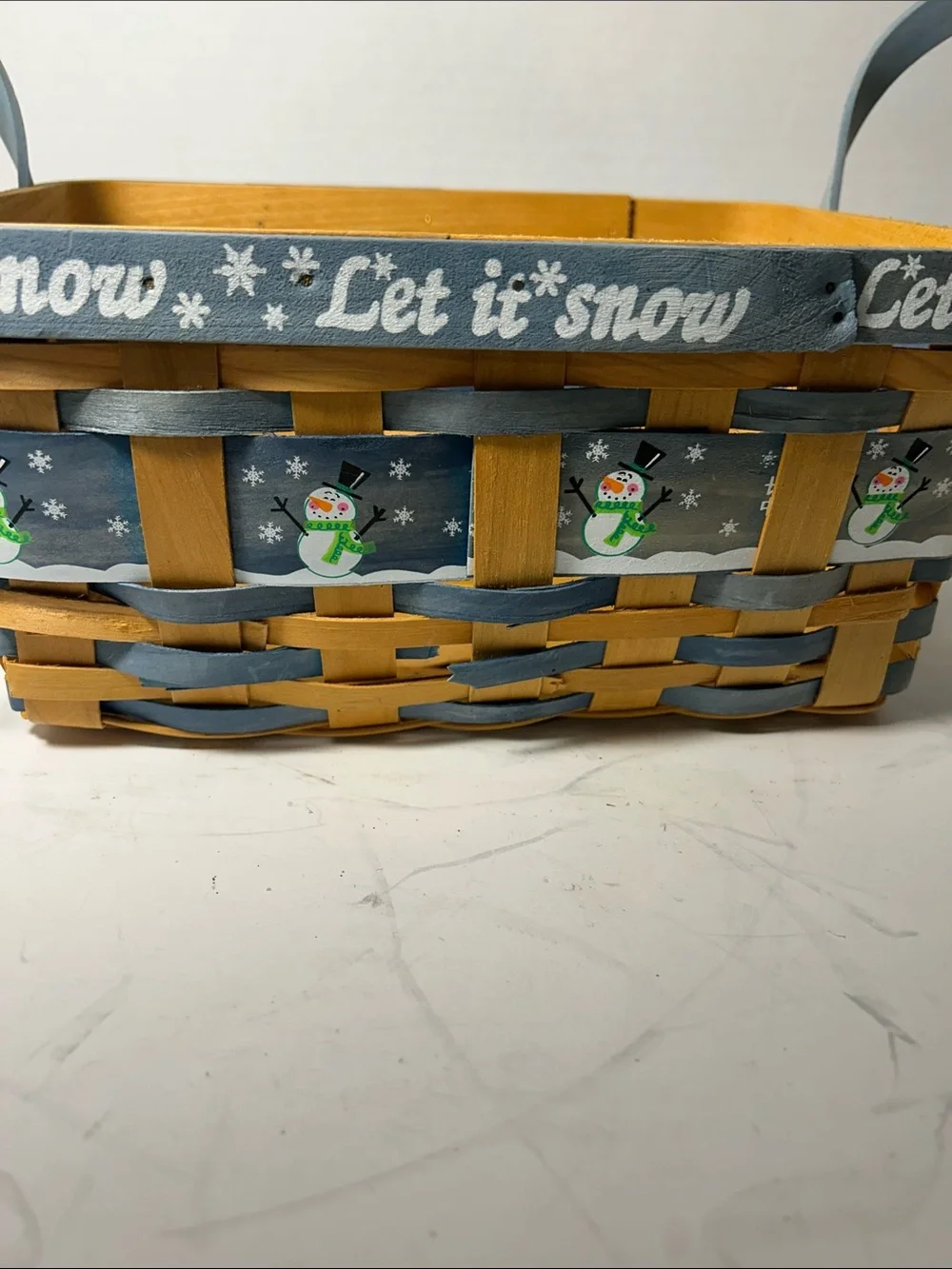 Let It Snow Decorative Winter Basket - Blue and Natural Christmas